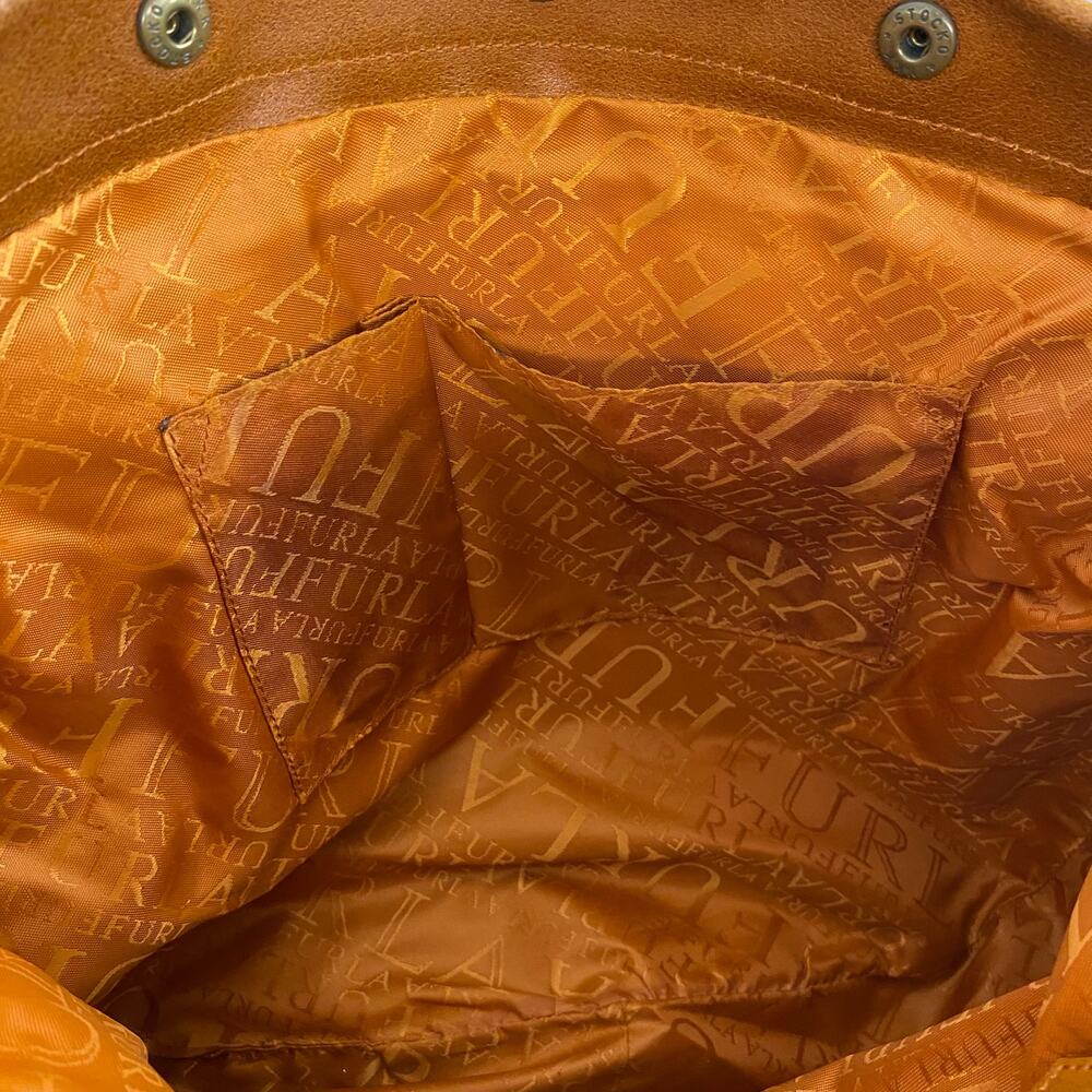 Furla Straw and Cognac Leather Slouchy Hobo Shoulder Bag Tote Bohemian Chic - Picture 13 of 14